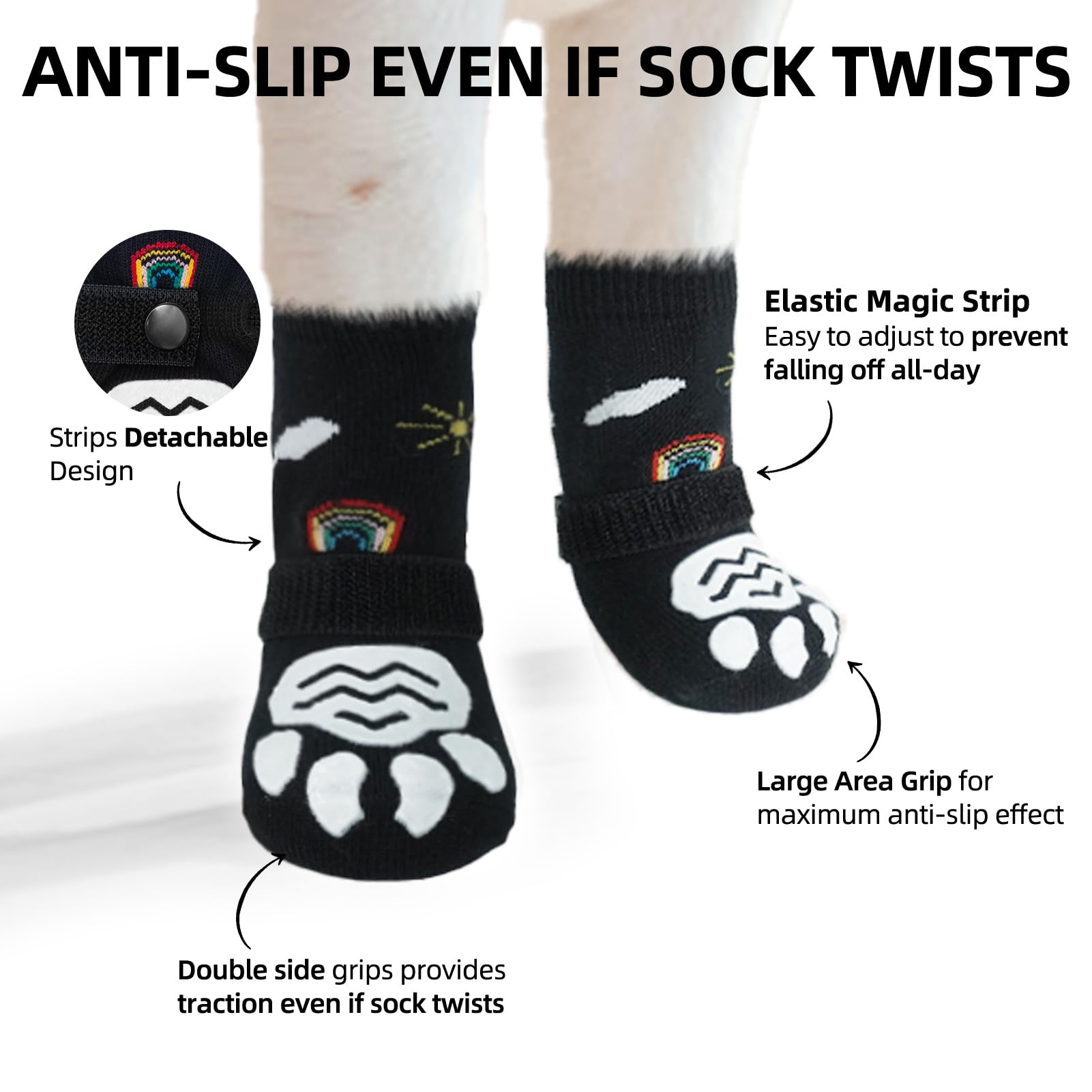 Pupteck 2 Pairs Anti-Slip Dog Grip Socks For Hot/Cold Pavement, Traction Shoes For Senior Dogs Hardwood Floors Control, Boots Wi